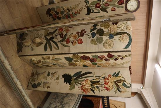 An early 20th century embroidered eight fold screen H.168cm